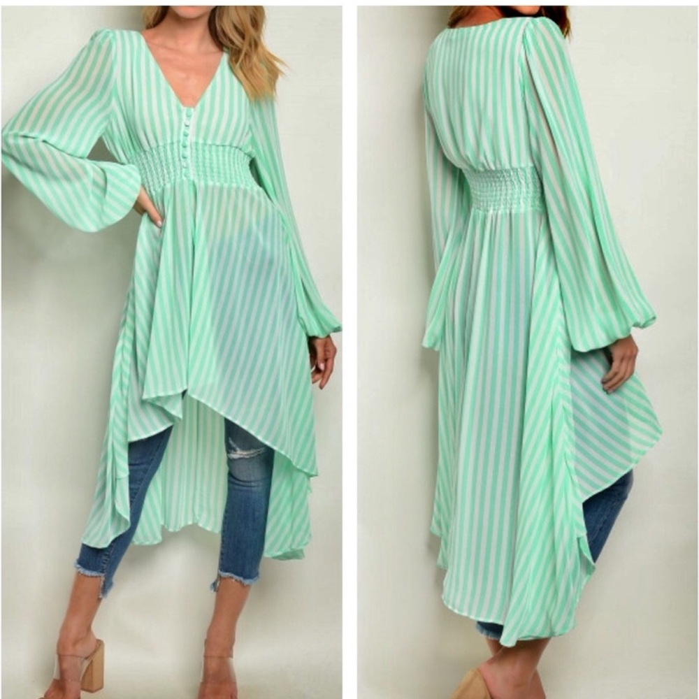 Green Maxi Shirt-with Plunge Neckline | Sz L | Excellent Condition